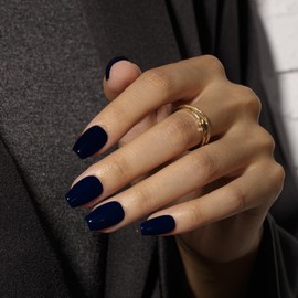 KQueenest Black Press On Nails Short Coffin - Acrylic Press On Nails with Glue, Ballerina Medium Short Fake Nails Press ons, Glossy Opaque Dark Reusable Soft Gel Glue on Nails for Women, 30 Pcs