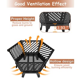 Waaliji 22.5 Inch Portable Plug Fire Pit for Camping, Detachable Outdoor Wood Burning Firepit with Travel Bag for Outside Patio Heating, Picnic, Bonfire and BBQ, Diagonal Hollow Style