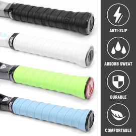 Teloon Overgrip Racket Grip Tape Tennis Overgrip Grip Tape，(6 or 12 Pack) Absorb Sweatbands Stretchy Anti Slip Protector Handle Overgrips. (White-12 pcs)