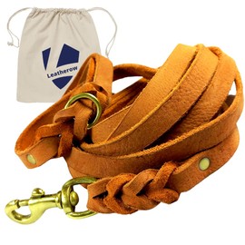 Leatherow Braided Leather Dog Leash 10 Foot - Regular Use Heavy Duty Dog Leashes for Large Medium Small Dogs. Soft Full Grain Leather Lead, Actual Size in Ten Feet / Ft ( TAN Color)
