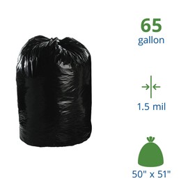 Stout by Envision 65 Gallon Large Heavy Duty Total Recycled Content (TRC) Trash Bags, XX-Heavy 1.5 Mil Plastic, 30% PCM, 100 Bags, 50"x51" (T5051B15)