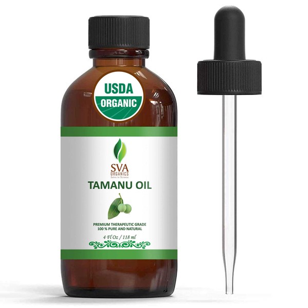 SVA Organics 100% Pure Tamanu Oil | USDA Certified Organic 4 Oz (118 ML) - Premium Grade Therapeutic Grade | Cold Pressed Oil For Face, Skincare, Strong Hair, and Body massage