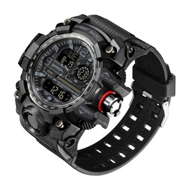 KXAITO Men's Watches Sports Outdoor Waterproof Military Watch Date Multi Function Tactics LED Face Alarm Stopwatch for Men (3133 Black)