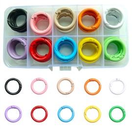 Fubuuf Pack of 50 Small Carabiner Round, 24 mm O Ring Carabiner Ring Spring with Storage Box, Spring Opening Mini Metal Key Ring, 10 Colours, Accessories for DIY Crafts, Bag, Backpack, Jewellery
