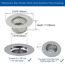 CNSZNAT Bathtub Drain Cover, Bathtub Strainer, Drain Hair Catcher for Bathtub Laundry Utility Sink, Fit Hole Size 1.5" and Depth More Than 1.1" (3-Pack)
