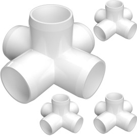 FORMUFIT 1-1/2" 5-Way PVC Cross Furniture Grade Fitting in White, 1.9" Actual ID, (Pack of 4), Made in USA, UV-Resistant, Impact-Proof, Add Internal Structure Support with PVC Pipe - F1125WC-WH-4