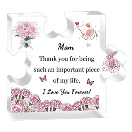 Mom Gifts for Mothers Day Puzzle Shaped Signs Bookmark 2PC Set Mommy Birthday Family Day Presents Acrylic Plaques Decorations Christmas Women Retirement Appreciation Carnations Mum Thank You Keepsakes