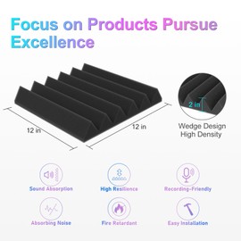 JBER 24 Pack Blue and Charcoal Acoustic Panels Studio Foam Wedges Fireproof Soundproof Padding Black Wall Panels 2" X 12" X 12"