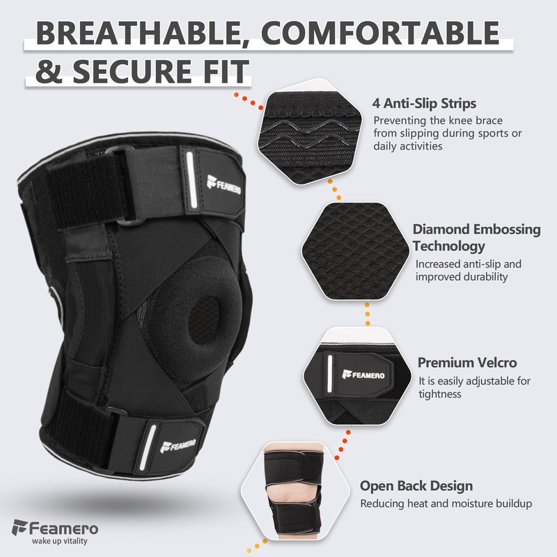 Feamero Plus Size Knee Brace for Knee Pain, with Hinges