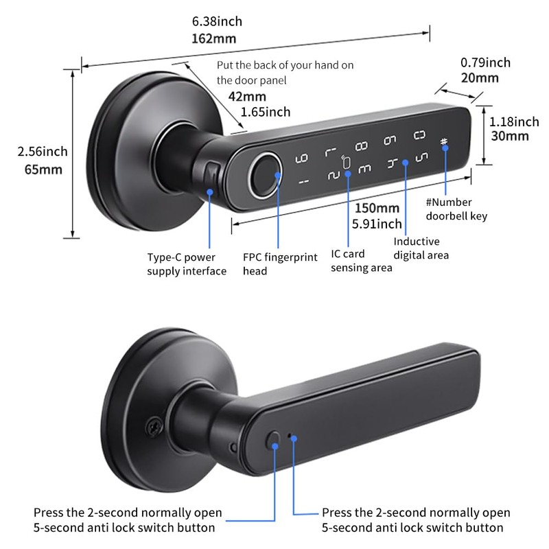 Smart Biometric Fingerprint Door Lock System,Work with Tuya/Smartlife APP Bluetooth