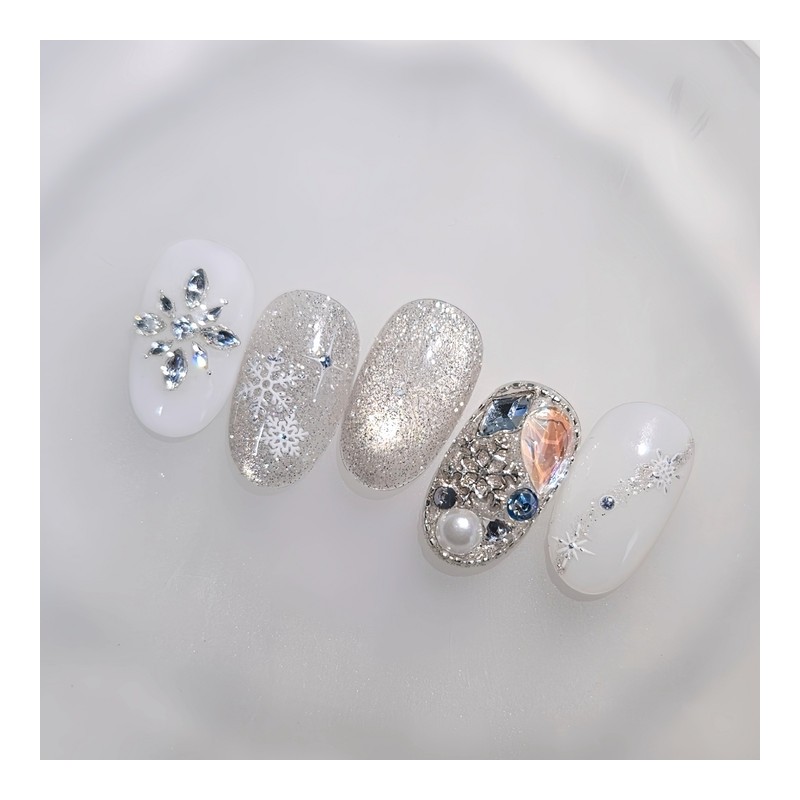 Winter Dawn Starlight Handmade Nail Tips - Coffin Long /