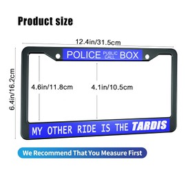 HOSNYE Police Box Police Call License Plate Frame Black 2 Pcs My Other Ride is The Tardis Blue Metal Cute Licenses Plates Frames Licenses Plate Covers Car Tag Frame for Women Men US Vehicles