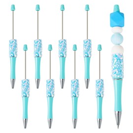 FASHEWELRY 8Pcs Plastic Beadable Ballpoint Pens Kit with Sequin Black Ink Glitter Shaft Beaded Pens Making Supplies for Teacher DIY Making Gift Office School Supplies Blue