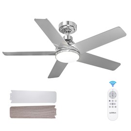 addlon Ceiling Fans with Lights, 42 inch Nickel Ceiling fan with Light and Remote Control, Reversible, 3CCT, Dimmable, Noiseless, Small Ceiling Fan for Bedroom, Farmhouse, Indoor/Outdoor Use
