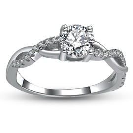 Twist CZ Engagement Rings for Women by Ginger Lyne | 1 Ct Faux Simulated Diamond Ring | 925 Sterling Silver White Gold Wedding Bridal for Women | Travel or Promise Wedding for Her - Size 8