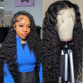 Manorshen 13x6 Deep Wave Lace Front Wigs Human Hair Wet and Wavy Human Hair Lace Frontal Wig With Baby Hair for Women 180% Density Human Hair Pre Plucked with Baby Hair