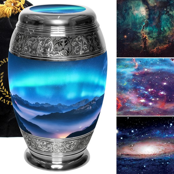 Aurora Borealis Cremation Urns for Adults for Funeral, Burial or Home. Norther Lights Cremation Urns for Ashes Adult Male Large Urns for Dad and Urns for Mom Ashes XL Large & Small