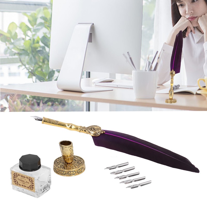 Feather Pen Exquisite Vintage Elegant Stainless Steel Smoothly Writing Wear