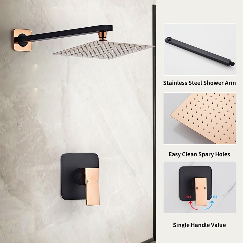 LCEVCGK Shower Faucet Set Bathroom Matte Black and Rose Gold