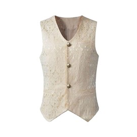 LouVasabuce Men Victorian Suit Vest Sleeveless Slim Jacquard Paisley Vest Vintage Gothic Steampunk Vest Medieval Waistcoat (White, S), Small