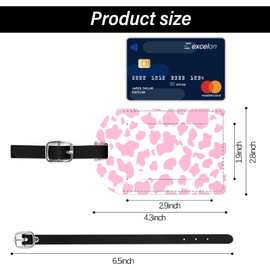 BHAHB 2 Pack Luggage Tag Luggage Tags PU Leather Suitcase Tags Aesthetic Cute Travel Bag Labels for Women Girls-Pink Cow