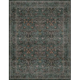 Dining Room Rugs for Under Table - 7x9 Washable Dark Green Oriental Area Rug for Living Room, Non-Slip Floor Carpet for Bedroom Under Bed - Vintage Design & Stain Resistance