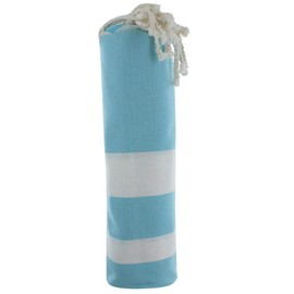 LES POULETTES - Fouta Beach Towel Turquoise Cotton and White Stripes