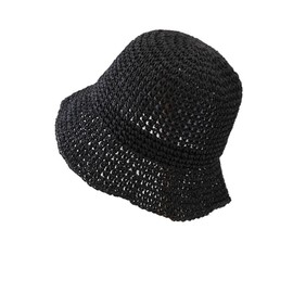 Womens Mesh Straw Woven Bucket Hat Solid Color Foldable Short Brim Fishing Beach Sun Hat