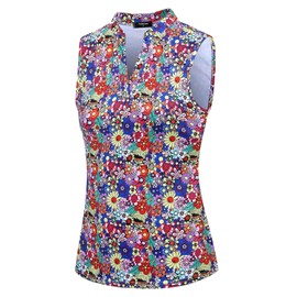 Vidusou Ladies Golf Shirts,Plus Size Polo Shirts for Women Womens Golf Polo Shirts Sleeveless Workout Clothes Gym Sport T Shirts Athletic Tank Tops Flower XX-Large