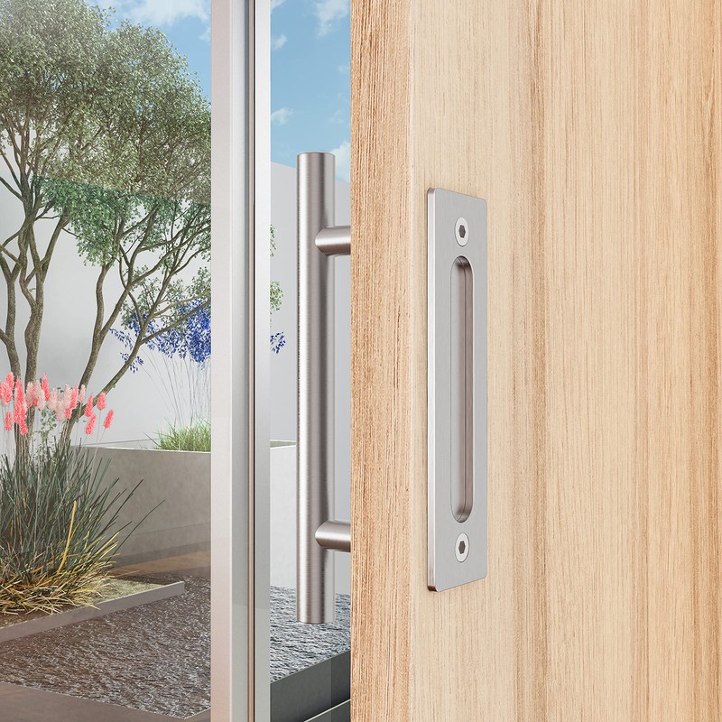 ZEKOO 12'' Sliding Barn Door Handle Hardware Two-Side Design Brushed