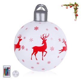 Light Up PVC Inflatable Christmas Ball 16in Giant Christmas Inflatable Ball with Remote Christmas Decorations Big Balls 16 Colors LED Christmas Inflatable Baubles Xmas Outdoor Yard Decor (White)