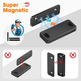 Magnetic Door Catch 4 Pack, Ultra Thin Cabinet Magnets Adhesive for Kitchen Cupboard Wardrobe Drawer Latch, Utility Closet No-Gap Design(Black 4PCS)