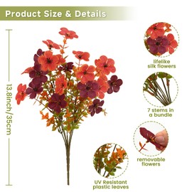 Alupssuc 40 Bundles Artificial Fall Flowers for Outdoors Decoration, UV Resistant Silk Violet Faux Eucalyptus Autumn Big Fake Plants for Outside Indoor Yard Home Patio Porch Decor, Orange and Brown