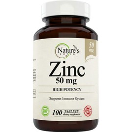 Zinc 50mg [High Potency] Supplement - Immune Support System from Natural Zinc (Oxide/Citrate) 100 Tablets, Made by Nature’s Potent.