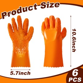 Jecery 6 Pairs Plumbing Snake Gloves Sewer Gloves Abrasion Resistant Drain Cleaning Accessory for Men Women Plumber Tools Orange