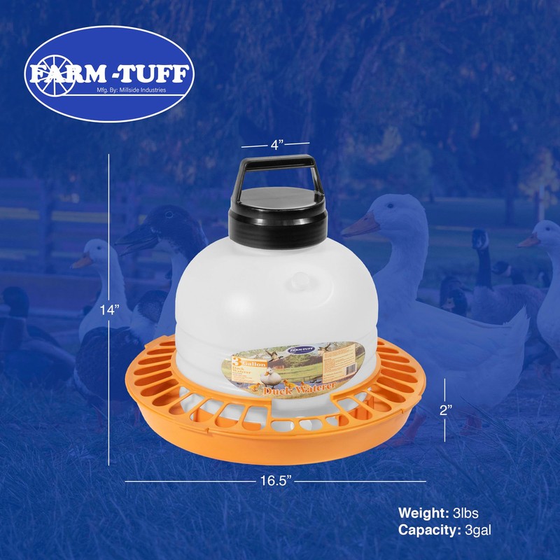 FARM-TUFF Top-Fill Duck Waterer, 3 Gallon – Durable BPA-Free Plastic