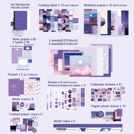 Henoyso 2 Sets Scrapbook Supplies Kit 694 Pcs Vintage Aesthetic Junk Journal Scrapbooking Art Journaling Kit Stationery A6 Grid for Teen Girl Kid Women Birthday Craft DIY Gift (Moonlight, Sunset)