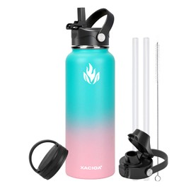 XACIOA Edelstahl Wasserflasche,1200ml/40oz Vakuumisolierte Trinkflasche,Auslaufsichere mit Strohdeckel Flasche BPA-frei Sport für Outdoor Camping Wandern Fahrrad Fitness