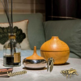 SnowOwl Small Brass Metal Statue Animals Figurine Brass Decor Ornaments Home Tea Table Feastival Decorations for Living Room, Bedroom 3PC (Caterpillar and cicada and Beetle (Brass-3pc)