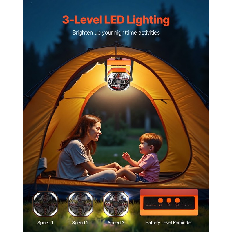 VEVOR 8 inch Rechargeable Camping Desktop Fan Battery Operated 4
