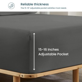 GOKOTTA Fitted Sheet Only - 15 Inch Pocket Bamboo Rayon Fitted Sheet, Super Soft and Cooling Bottom Sheet with 4 Elastic Corner Straps(Dark Grey, Twin Size)
