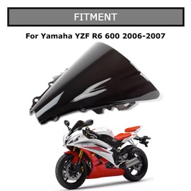 PSLER Windscreen Windshield Double Bubble for YZF R6 600 2006-2007, Black