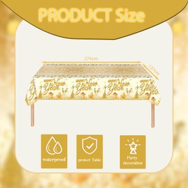 137 * 274cm Happy New Year Eve Table Cloth Party Plastic Tablecloths，2Pcs White Gold Large New Year TableCloth Happy New Year Eve Party Dinner Tablecover for 2025 New Year Eve Party Table Decorations