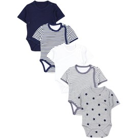 TupTam Baby Bodysuit Short Sleeve Boys - Wrap Bodysuit Short Sleeve Made of Cotton in Set of 5 - Oeko-Tex Certified, Stripes Blue Stripes Grey Stars Blue White Navy