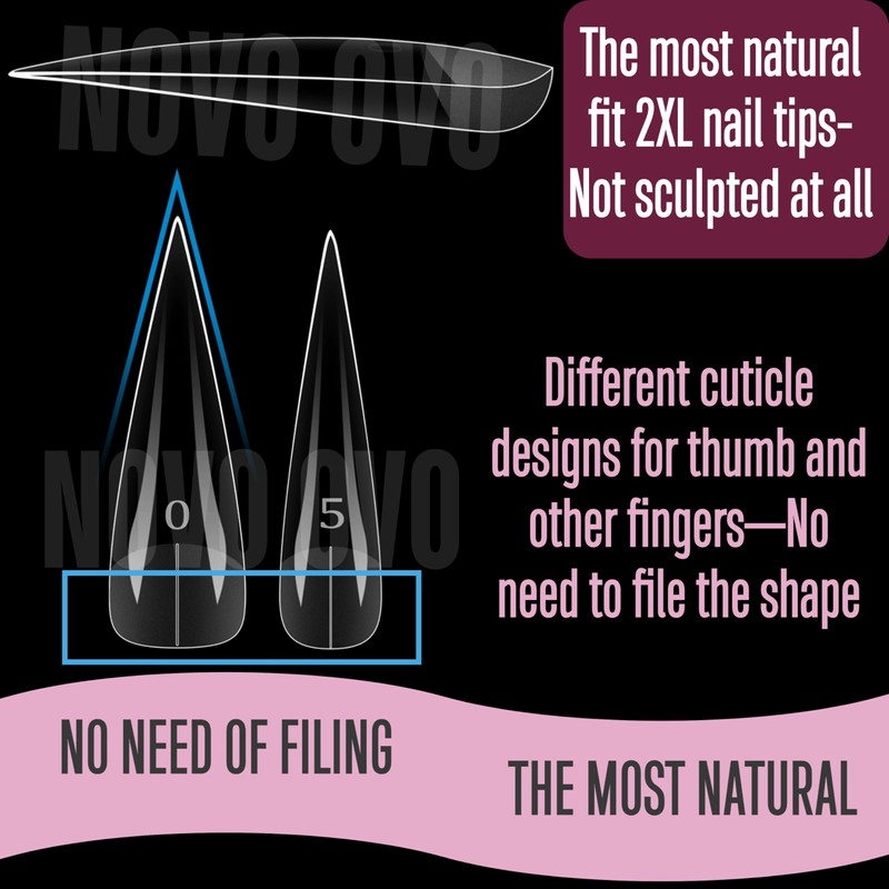 NOVO OVO XXL Straight Sharp Stiletto Natural Nail Tips Press