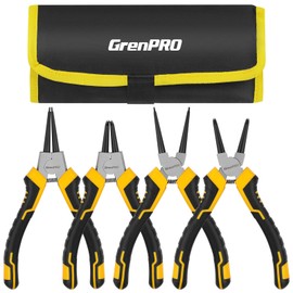 4-Piece Snap Ring Pliers Set - 7-Inch Internal/External Circlip Pliers Kit (Straight/Bent Jaw, 5/64" Tip) for Ring Removal, Heavy Duty Chrome Vanadium Steel with Storage Pouch