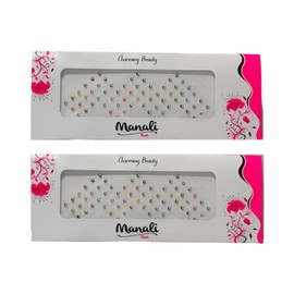 Viviraa Bindi Forehead Stickers, Adhesive Body Jewelry, Indian Daily Use, Round Colorful Dot for Women, Small White Diamond Cut Tiny Stone Bindi, Wedding Makeup for Girls, Kids, Women (Pack of 2)