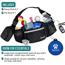PetAmi - Riñonera para perros, bolsa de golosinas para pasear perros, entrenamiento, dispensador de bolsas de caca integrado, soporte para botella de 