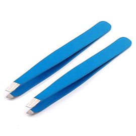 AAProTools Slant Tweezers, Stainless Steel Precision Tweezers for Ingrown Hair, Eyebrow and Hair Remover 2 Pieces (Sky Blue) A+ Quality