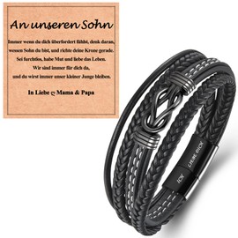 WOVEE Leather Bracelet for Son / Dad / Man Black Magnetic Clasp with "I Love You Engraving Jewellery Gifts Stainless Steel Bracelet Leather, Leather